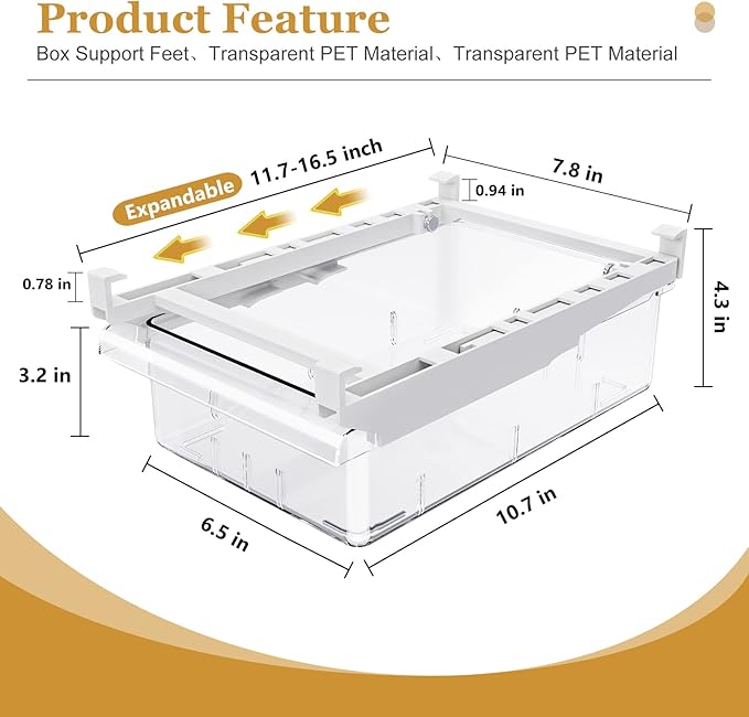 SNSLXH 2 Pack Refrigerator Drawer Organizer, Pull Out Shelf Storage Transparent Organizer for Egg, Fruit, Vegetable, Seafood, Meat, Fit All Fridge Shelves Under 0.6''