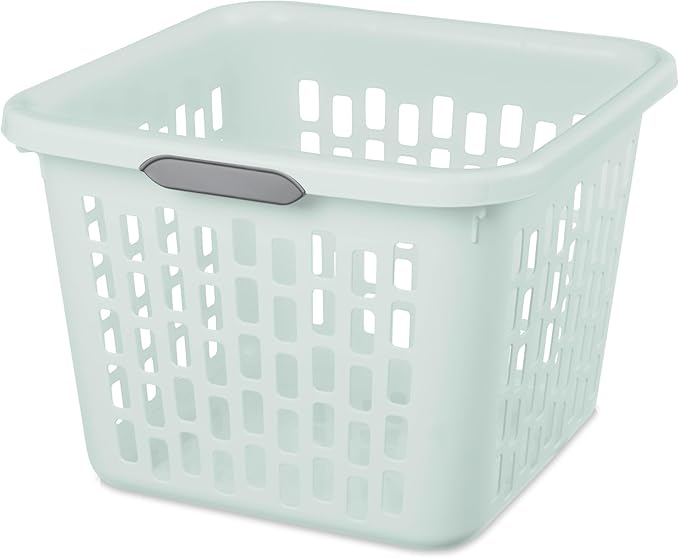 Sterilite Laundry Basket, Plastic Clothes Hamper, Large Square Bin with Comfort Grip Handles and Reinforced Rim, 1.5 Bushel Capacity, Mint, 18 Pack