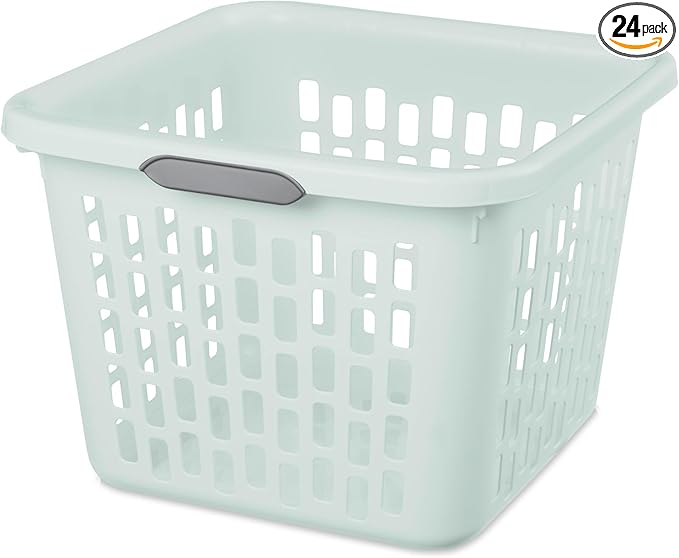 Sterilite Laundry Basket, Plastic Clothes Hamper, Large Square Bin with Comfort Grip Handles and Reinforced Rim, 1.5 Bushel Capacity, Mint, 24 Pack