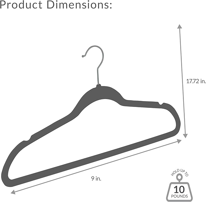 Simplify Slim Velvet Clothes Hangers | 25 Pack | Non-Slip | Shirts | Suit | Pants | Dresses | Garments | Closet Storage & Organization | Durable | Grey