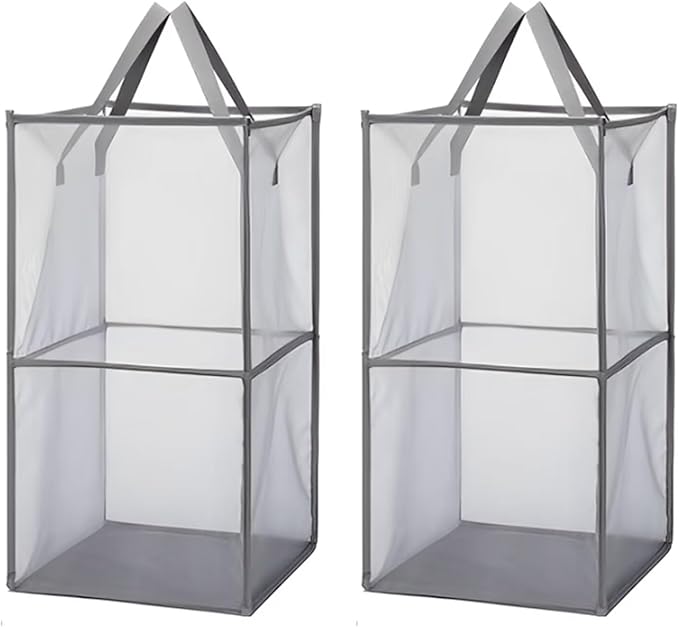 2 Pack Popup Laundry Hamper, Large Collapsible Mesh Laundry Baskets Dirty Clothes Basket with Handle Foldable Clothes Hamper for Washing Storage,Toy Storage,Dorm and Travel(Grey,13x26Inch)