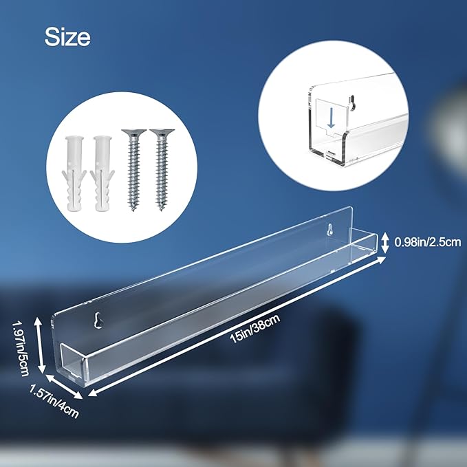 Nail Polish Shelf Wall 15 Inch Acrylic Clear Rack Sunglass Organizer Multi-Purpose Floating Shelves for Beauty Salons Retailer Dressing Room (12 PCs)