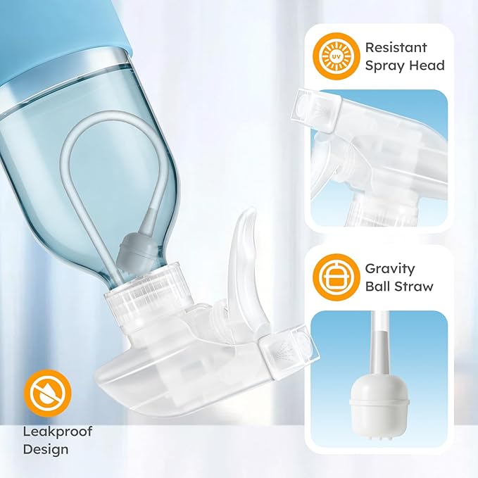 Tecohouse 2 Pack 360° Glass Spray Bottles with Silicone Sleeve, 8 oz Clear Empty Refillable Containers with Adjustable Spray Nozzles, Dark Spray Bottles for Cleaning Solutions, Plants (Blue & Grey)