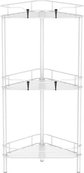 3 Tier Floor Standing Corner Shower Caddy Organizer Shelf with Hooks, Bathroom Shelves Stand Rack, White