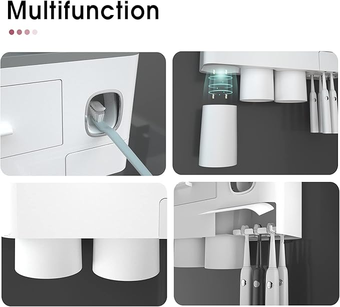 iHave Toothbrush Holders for Bathrooms, 3 Cups Toothbrush Holder Wall Mounted with Toothpaste Dispenser - Large Capacity Tray, Cosmetic Drawer - Bathroom Accessories & Bathroom Organization Storage