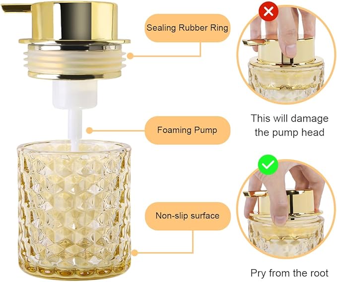 Bathroom Accessories 2 Piece Set Glass Soap Dispenser and Toothbrush Holder, 10oz Foaming Soap Dispenser, Amber Toothbrush and Toothpaste Holder Organizer Cup for Modern Bathroom Decor