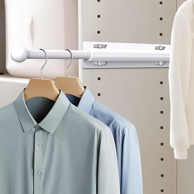 16.5" Valet Rod for Closet Pull Out, Retractable Slide Out Valet Rod Closet Organization, Aluminum Valet Clothing Hanger Rods Perfect for Suits, Dresses & Freshly Pressed Clothes, White