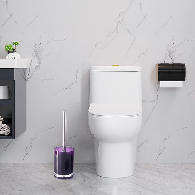 5 Pcs Purple Acrylic Bathroom Accessories Set Complete,Lotion/Soap Dispenser,Soap Dish,Toothbrush Holder, Tumbler,Toilet Brush and Holder,Modern Bathroom Decor and Housewarming Gift Set (Dark Purple)