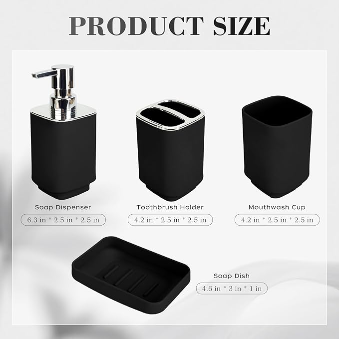 4Pack Bathroom Accessories Set, Bohemian Bathroom Sink Set, Contain Soap Dispenser, Toothbrush Holder, Soap Dish & Mouthwash Cup,Square soap and Toothbrush Holder Set