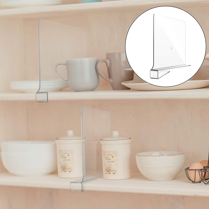12 Pieces Clear Acrylic Shelf Dividers for Closet Organization Transparent Closet Shelf Divider Organizer Multi Functional Wood Closet Separator for Storage in Bedroom, Kitchen, Office