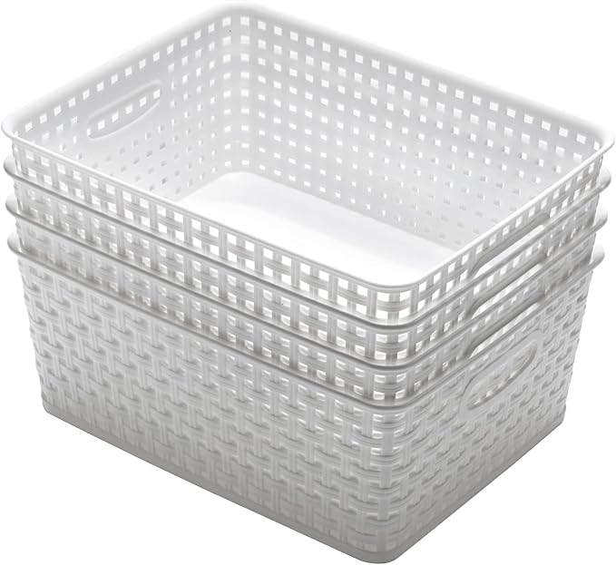 Plastic Storage Baskets,11.4X8.9X4.7",Pack of 4 (White)