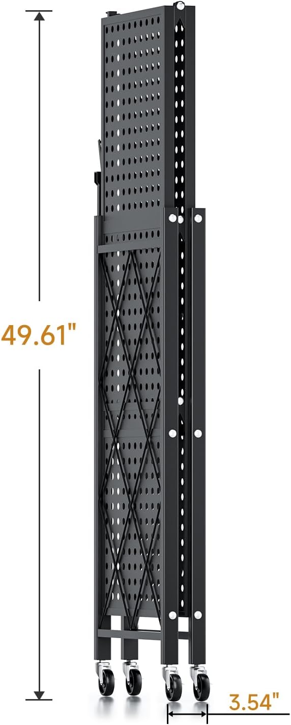 HealSmart 3-Tier Foldable Metal Heavy Duty Storage Shelving Unit with Wheels, Organizer Shelves for Garage Kitchen Holds up to 750 lbs Capacity, Black