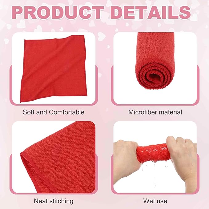 uxcell 5 Pcs Microfiber Cleaning Cloth, Kitchen Towels Reusable Microfiber Towels Highly Absorbent for Household Cleaning Supplies, Kitchen, Bathroom, Red(Square), 11.8" X11.8