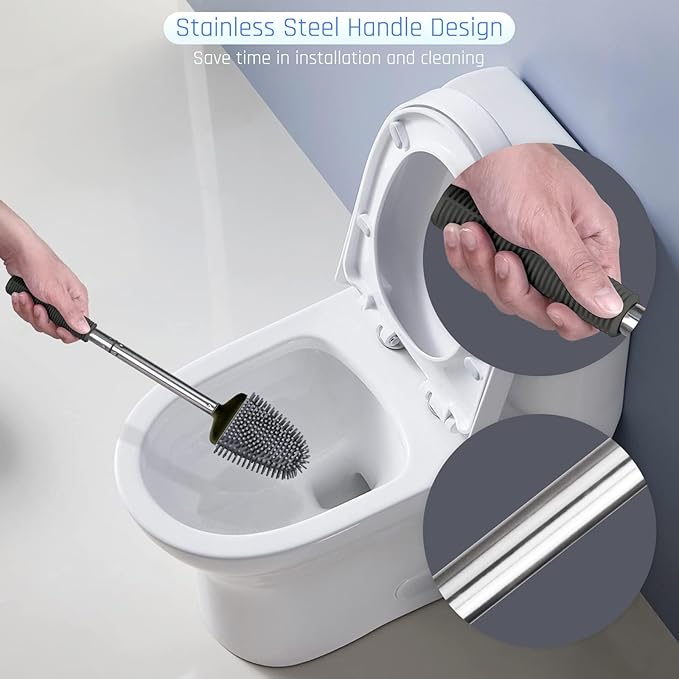 Sellemer Toilet Brush and Holder Set - Flexible Toilet Bowl Brush Head with Silicone Bristles, Compact Size for Storage and Organization, Ventilation Slots Base (4 Pack, Black)