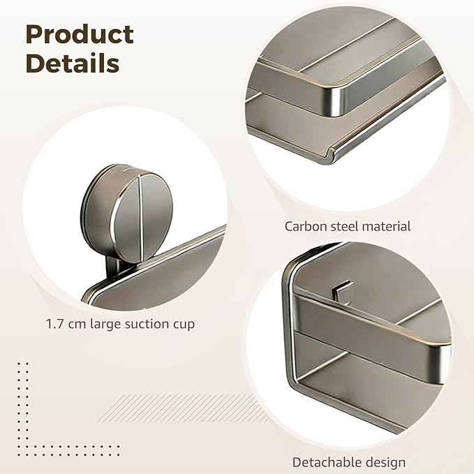 2 Pcs Spice Rack Wall Mounted Organizer, 11.8 in Suction Cups Spice Organizer, Metal Spice Shelf, Excellent Carbon Steel, Rustproof and Moisture-Proof, Grey