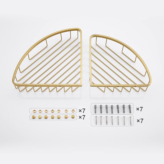 GORDEE [2 Pack Bathroom Corner Shower Caddy Shelf Organizer, SUS304 Stainless Steel Heavy Duty Rust-Proof Shelf Holder, Wall Mounted Storage Rack for Bathroom Kitchen, Brushed Gold