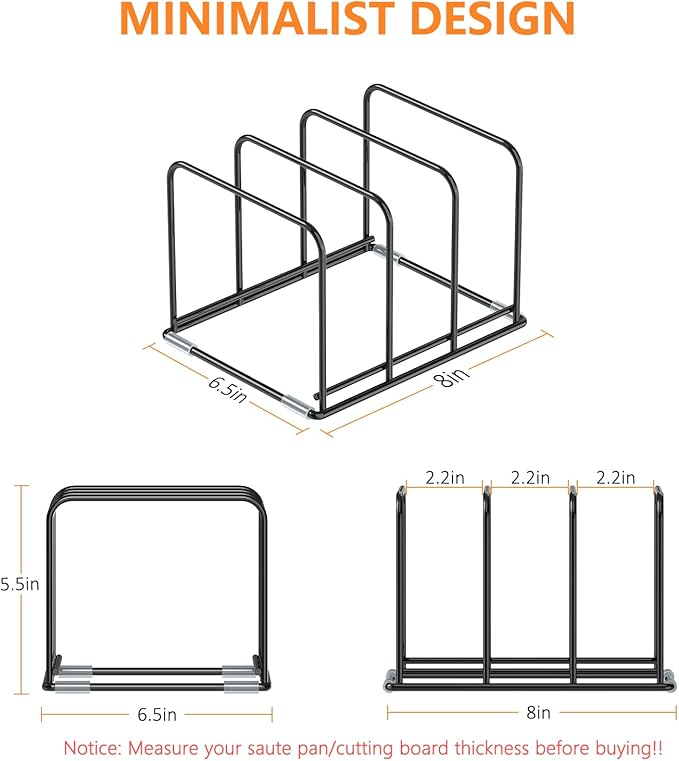 Kitchen Cabinet Organizer, 2PCS Steel Cookware Holder, Divided Holder with 3 Slots for Skillets Baking Tray and Chopping Board Rack - Pan Holder Storage (2.2 Inch Width Slots)
