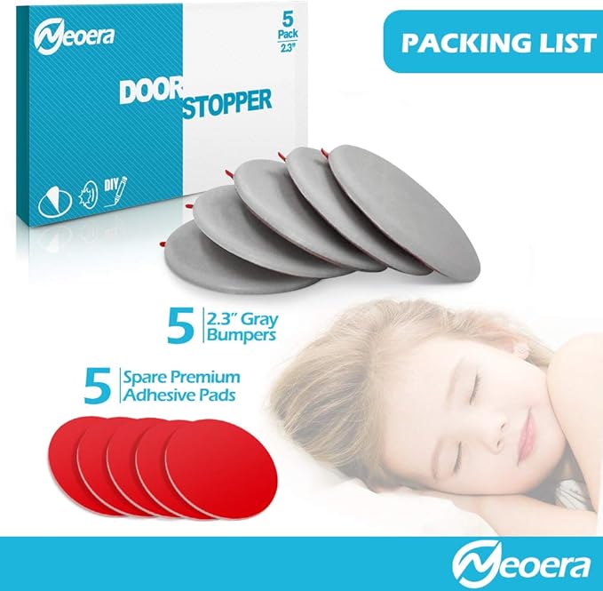 Neoera Door Stopper Wall Protector (5Pack) 2.3" Rubber Door Handle Bumper, Wall Protectors with Premium Self Adhesive Sticker for Protecting Walls (Gray)