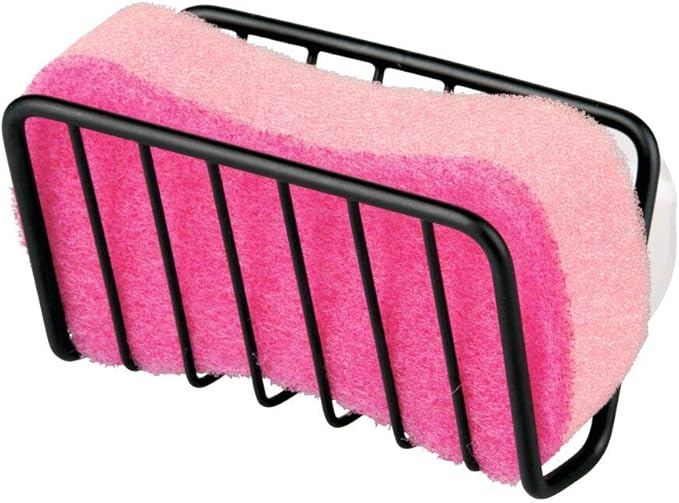 mDesign Metal Sponge Holder for Kitchen Sink with Suction Cups - Small Holder for Sponges in the Kitchen or Soap Holder in the Bathroom - Quick Drying Open Wire Basket - Ronde Collection - Matte Black