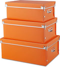 SEEKIND photo boxes storage, storage boxes with lids and Handles, 3 in 1 Set, Multiple Size(Small/Medium/Large) Plastic Box for Photos, tax papers, Cosmetic, Socks, Snacks, Etc(Orange)