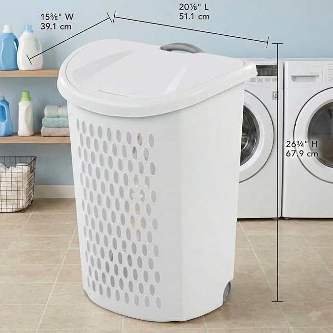 Wheeled Plastic Laundry Hamper,135 L Sized Plastic Laundry Basket Large Rolling Laundry Hamper with Lid Pull Handle & Side Grips Ventilated Clothes Basket for Home, Dorm, or Apartment