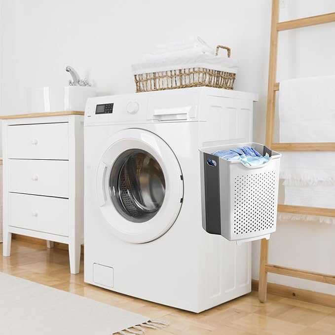 Collapsible Laundry Basket, Wall Mounted Hamper with Handle, Space-Saving Foldable Storage Dirty Washer Organizer, Hanging Multi-function Container for Home, Dorms, RVs, 11 x 6.3 x 11.4 Inch