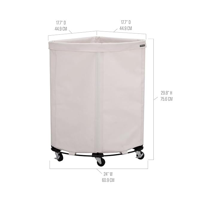 Seville Classics Large Commercial Heavy Duty Rolling Steel Frame Laundry Hamper Canvas Cart Bin, w/Wheels for Hotel, Home, Closet, Bedroom, Natural White, Corner 17.7” D x 24.0” W