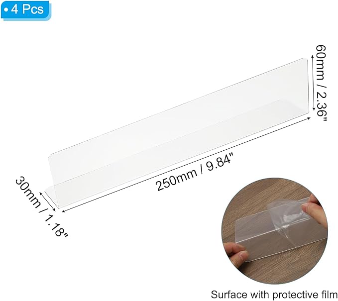 PATIKIL 4 Pack Shelf Dividers for Closet Organization, 9.9x1.2x2.4 Acrylic Closets Separator Kitchen Cabinet Shelves Under Bed Blocker for Bedroom Kitchen Office, Clear
