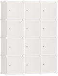 SONGMICS Cube Storage Organizer, Set of 12 Plastic Cubes, Closet Storage Shelves, DIY Plastic Closet Cabinet, Modular Bookcase, Shelving with Doors for Bedroom, Living Room, Cream White ULPC342W02