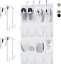 HOME GENIE Over the Door Hanging Shoe Organizer, 24 Breathable Mesh Pockets, Closet Rack Storage Holder, Stay in Place Hooks Hang on Closets, Hanger Holds Up to 40 lbs for Shoes, Accessories, White