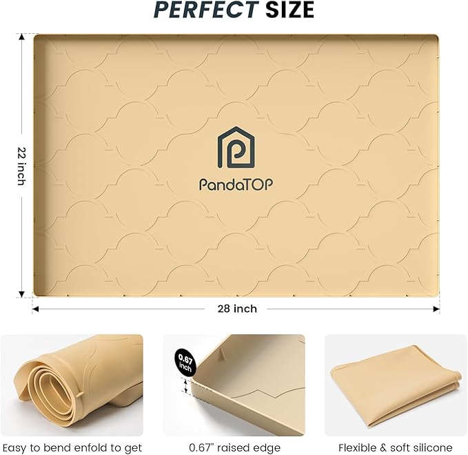 Under Sink Mat, 28" x 22" Silicone Kitchen Cabinet Tray, Waterproof & Flexible Under Sink Liner for Kitchen Bathroom and Laundry Room(Beige)