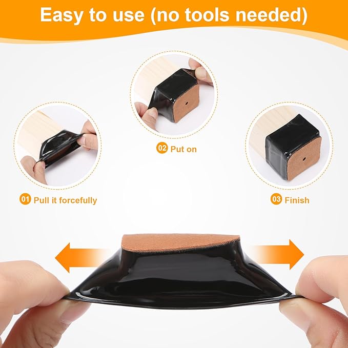 CHUNZEXI 16 Pack Square Chair Leg Floor Protectors for Hardwood Floors, Silicone Felt Covers Pads Caps, Protect Wood Furniture Feet Floors Noise Reduce and Scratch (Square X-Lager & Black)