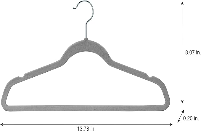 Laura Ashley 25 Pack Slim Velvet Hangers| Durable | Strong Plastic | Slim | Keeps Shape | Closet Organization | Heather Grey | Holds 10lbs | Holds Shape