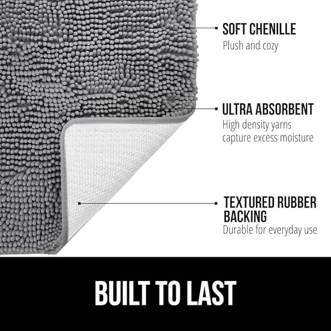 GORILLA GRIP Plush Absorbent Shaggy Chenille Bath Rug Mat for Oval Toilet Base with Rubber Backing, Machine Washable Rugs, Soft Microfiber Contour Mats for Toilets, Bathroom Decor, Grey