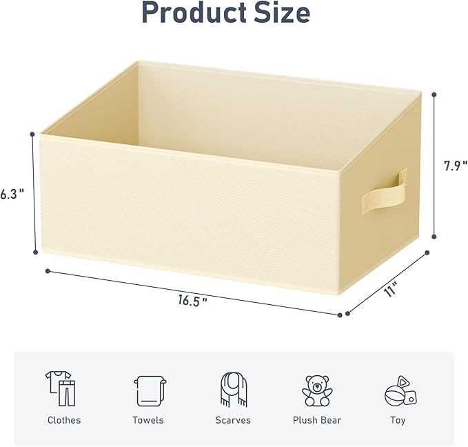 DIMJ Closet Storage Bins 6 Pack - Fabric Storage Baskets for Shelves, Large Clothes Organizers with Handles, Trapezoid Shelf Organization Storage Cubes for Purse, Toys, Books, Towel, Clothes