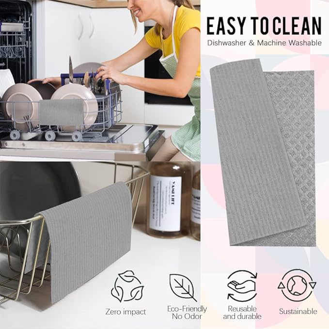 Morigins Wholesale Swedish Dish Cloths - 6 Pack Reusable Compostable Kitchen Cloth,Cellulose Sponge Dish Cloths Dish Towel Set (Grey)