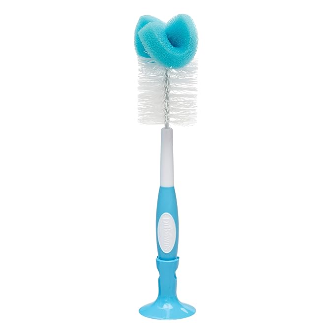 Dr. Brown's Reusable Sponge Baby Bottle Cleaning Brush with Suction Cup Stand,Scrubber and Nipple Cleaner,BPA-Free,Blue,(Pack of 12)