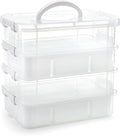 Foraineam 4-Tier Clear Storage Bins With 2 Divided Trays, Stackable Carry Storage Box Container, Plastic Lidded Organizer Case With Handle for Beads, Tools, Arts & Crafts, Sewing, Office Supplies