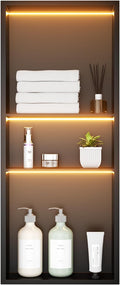 TSIBOMU Black Stainless Steel Shower Niche with LED Lights 12" x 30" – Recessed Shower Shelf with 3-Tier Storage, Waterproof & Rustproof Bathroom Wall Niche