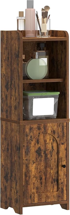 Bathroom Storage Cabinet, Corner Floor Cabinet with Doors and Adjustable Shelf, Narrow Toilet Paper Cabinets, Bathroom Organizer for Small Spaces, Rustic Brown BC39701X