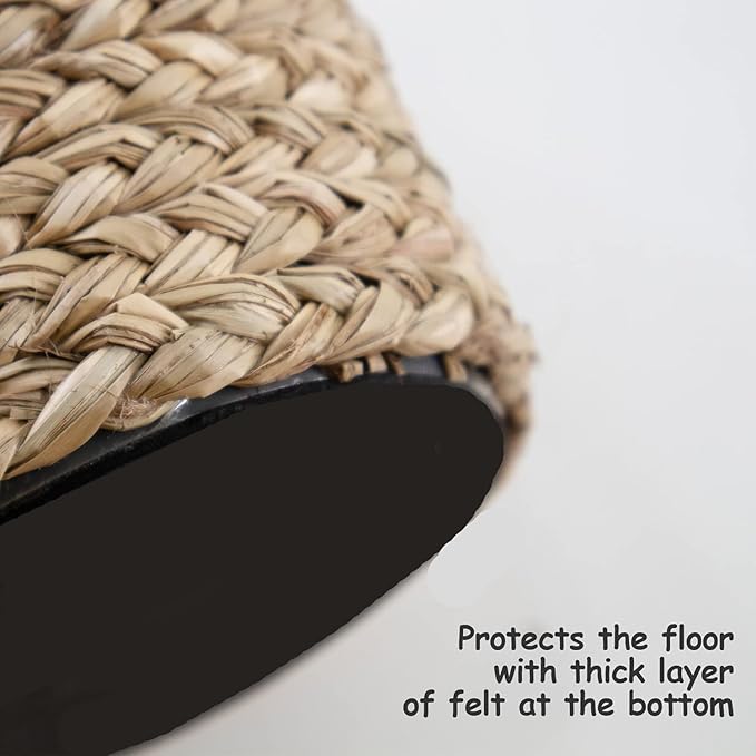 PEMAR Natural Wicker Door Stopper with Handle, Decorative Door Stop, Heavy Indoor Doorstop, Rustic Farmhouse Blocker Jammer 5.1''D x 7.5''H (Seagrass)