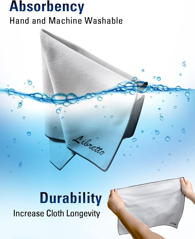 Libretto Microfiber Polish Cloth for Musical Instrument, 3 Sizes in 1 Pack, Guitar and Bass Cleaning Product, Gray, Lint-Free, Super Soft, Gift, for Piano, Violin, Ukulele, Trumpet, Saxophone, Laptop.