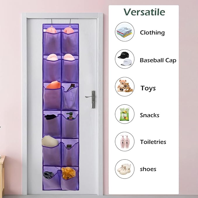 ANIZER Hanging Storage Organizer Over the Door Shoes Organizer Kids Shoe Rack with 12 Large Fabric Pockets for Closet Shoe Holder Hanger (PURPLE)