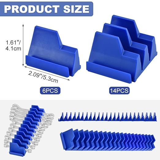 48 pcs Magnetic Modular Wrench Organizers for Tool Drawers, Tool Storage Holder Wrench Rack with Metric & SAE Labels (Color:Blue)