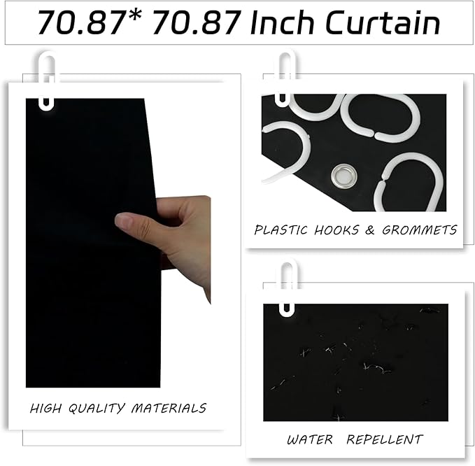 Black Bathroom Accessories Set, 9-Piece Bathroom Accessory Sets Complete with Trash Can, Shower Curtain, Vanity Tray, Soap Dispenser, Soap Dish, Toothbrush Holder, Toothbrush Cup and Toilet Brush