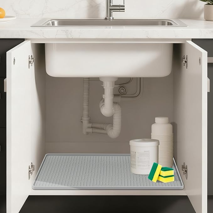 Lanstics 36" x 24" Under Sink Mat for Kitchen Under Sink Organizer Waterproof Raised Edge Silicone Mat Sink Protector Silicone Organizers Tray for Kitchen Bathroom