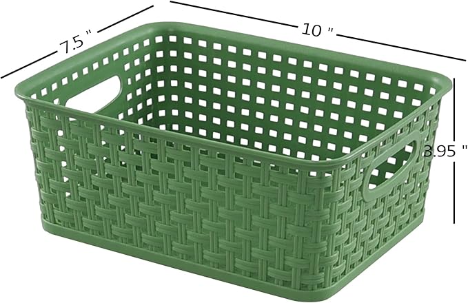 Plastic Woven Storage Baskets, Rectangle Kitchen Organizer Bin, 6 Packs