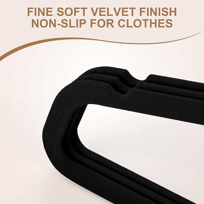 TIMMY 36-Pack Velvet Hangers with Gold Hooks - Space-Saving Non-Slip Heavy-Duty Clothes Hangers for Coats, Suits, Dresses, and Sweaters - Slim Design(Black+Gold)