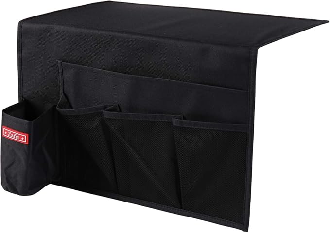 Zafit 5 Pockets Bedside Caddy, Bedside Storage Organizer for Water Bottles, Magazines, Phone, Glasses (5 Pockets-Black)