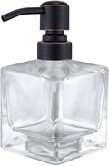 Square Bathroom Soap Dispenser Oil Rubbed Bronze, Glass Bottles with Stainless Steel Pump Retangle Cube Liquid Soap Dispenser Hand Kitchen with Waterproof Lables